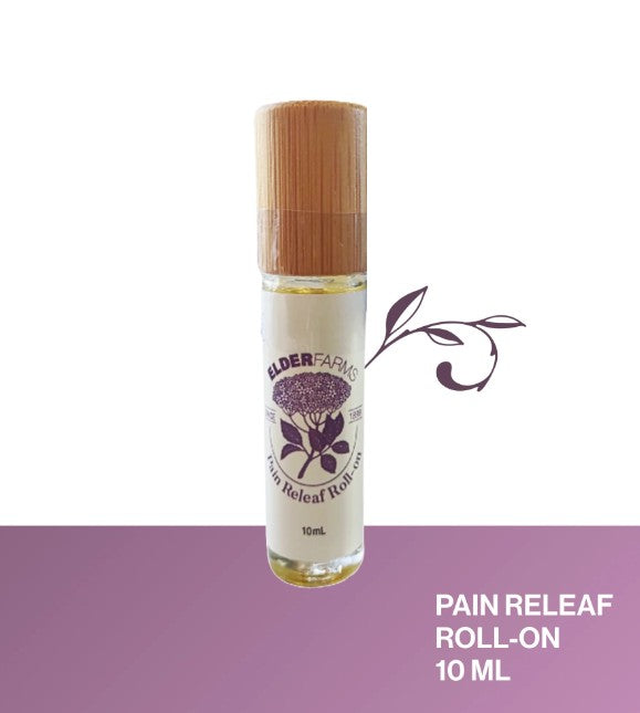 Roll-on bottle labeled 'Pain Releaf' with a wooden cap on a white background
