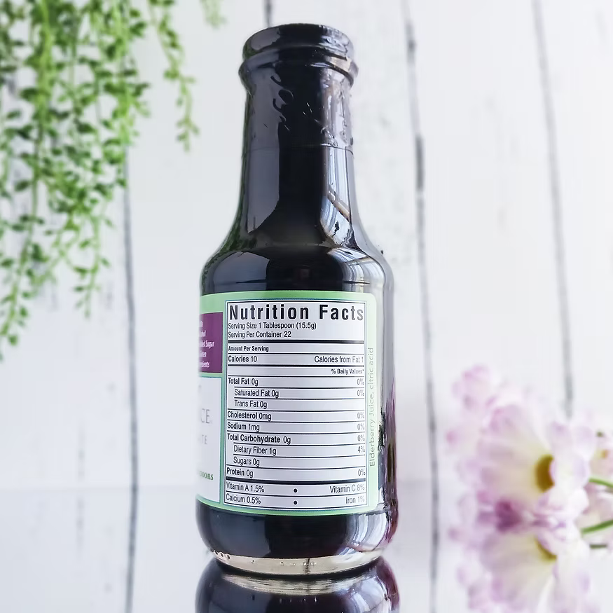 Premium Elderberry Juice Nutrition Label